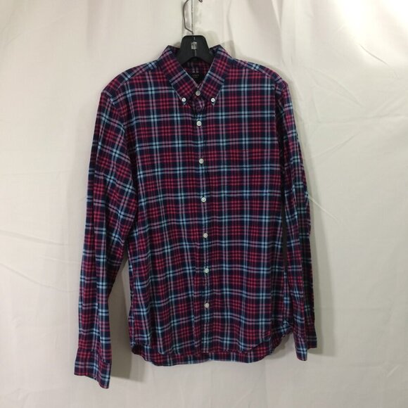 J. Crew Shirt Oxford Button Front Navy Red Plaid Slim Fit 100% Cotton Medium - Picture 3 of 4